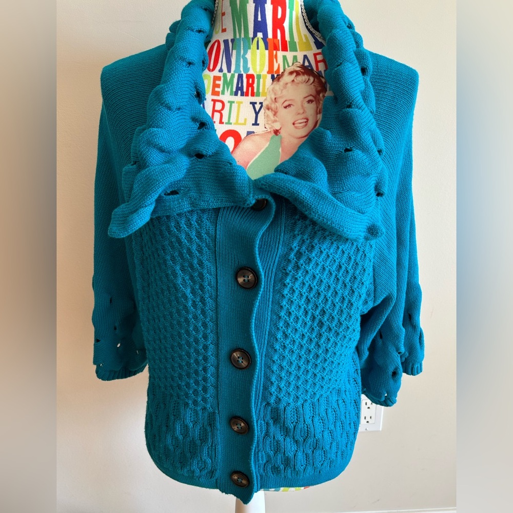 Teal Button-Up Knit Cardigan by Variations